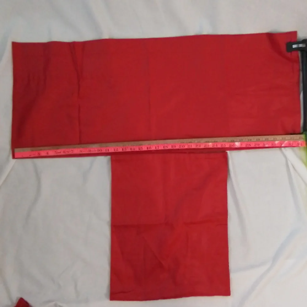 Two Sets of Red Rod Pocket Curtain Toppers